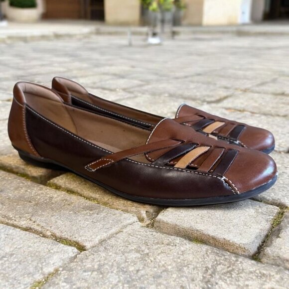 Clarks Womens Size 10 Flats Gracelin Gemma Leather Multi Brown Woven  Comfortabl - Picture 1 of 10